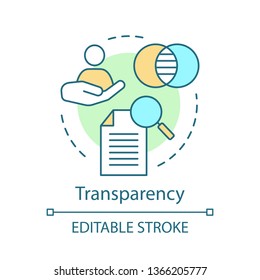 Transparency concept icon. Corporate policy idea thin line illustration. Openness, sincerity, fairness. Reliability. Business ethics. Trustworthiness. Vector isolated outline drawing. Editable stroke