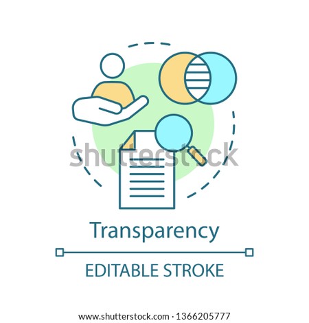Transparency concept icon. Corporate policy idea thin line illustration. Openness, sincerity, fairness. Reliability. Business ethics. Trustworthiness. Vector isolated outline drawing. Editable stroke