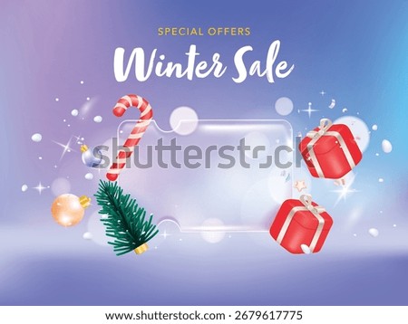 Transparency coupon banner for Discount online shopping with Merry christmas gift box decorations background. Vector Premium.
