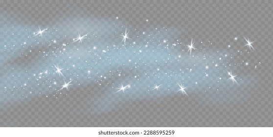 Transparency created by fog or smoke. Cloud vector, snow storm. Glitter of stars through a snowy haze.