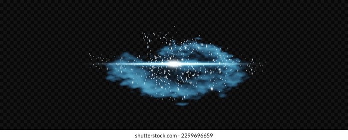 Transparency is created by fog or smoke. Cloud vector, snow storm. Shining stars through the snowy haze. starry sky. cold glow.