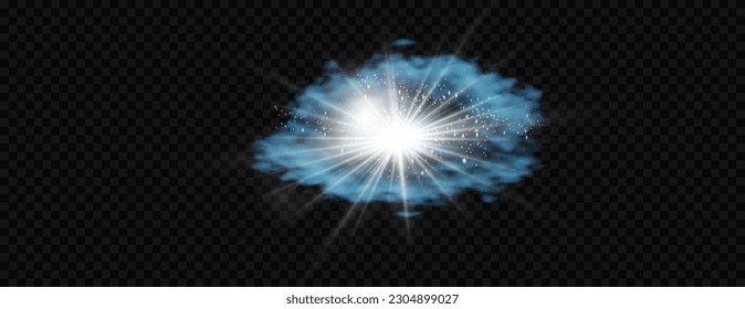 Transparency is created by fog or smoke. Cloud vector, snow storm. Shining stars through the snowy haze. starry sky. cold glow.