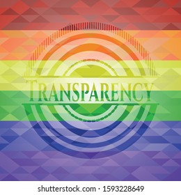Transparency emblem on mosaic background with the colors of the LGBT flag