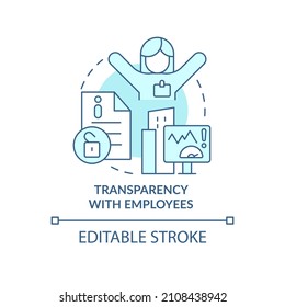 Transparency with employee turquoise concept icon. Motivation in workplace abstract idea thin line illustration. Isolated outline drawing. Editable stroke. Roboto-Medium, Myriad Pro-Bold fonts used