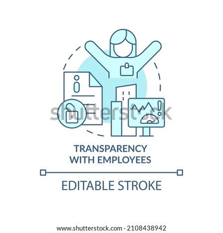 Transparency with employee turquoise concept icon. Motivation in workplace abstract idea thin line illustration. Isolated outline drawing. Editable stroke. Roboto-Medium, Myriad Pro-Bold fonts used