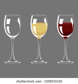Transparency empty and full red and white  wine glass vector