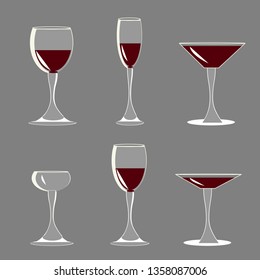 Transparency empty and full wine glass set vector