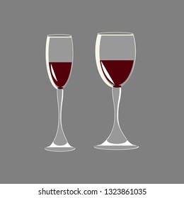 Transparency  full wine glass ,with Red Wine Set Alcohol Drink. Vector illustration