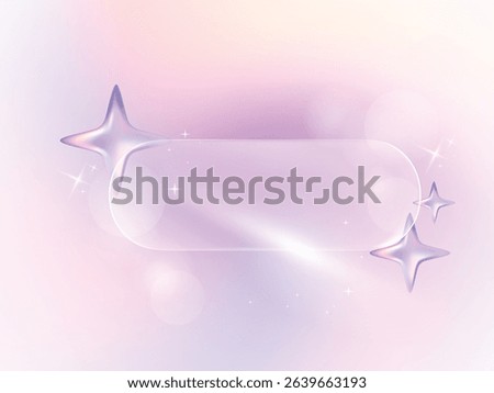 Transparency glass coupon label with balloon and pastel gradient background.