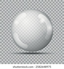 Transparency gray ball or precious pearl. Water bubble. Glass realistic ball, 3D abstract vector illustration highlighted on a transparent background. Big Crystal bubble with shadow.