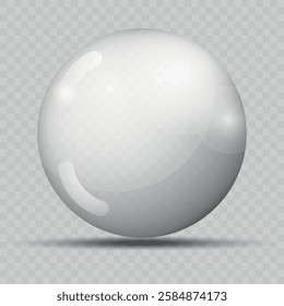 Transparency gray ball or precious pearl. Water bubble. Glass realistic ball, 3D abstract vector illustration highlighted on a transparent background. Big Crystal bubble with shadow.
