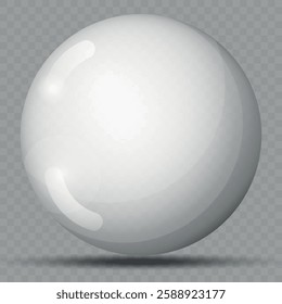 Transparency gray ball or precious pearl. Water bubble. Glass realistic ball, 3D abstract vector illustration highlighted on a transparent background. Big Crystal bubble with shadow.