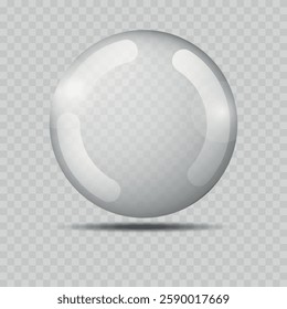 Transparency gray ball or precious pearl. Water bubble. Glass realistic ball, 3D abstract vector illustration highlighted on a transparent background. Big Crystal bubble with shadow.