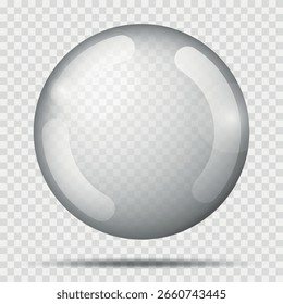 Transparencia bola gris o perla preciosa. Burbuja de agua. Bola realista de cristal, Ilustración vectorial abstracta 3D resaltada sobre un fondo transparente. Gran burbuja de cristal con sombra.