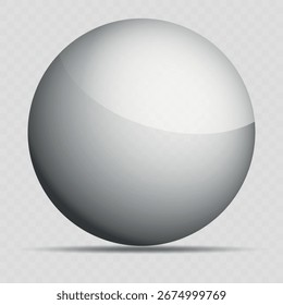 Transparency gray ball or precious pearl. Water bubble. Glass realistic ball, 3D abstract vector illustration highlighted on a transparent background. Big Crystal bubble with shadow.