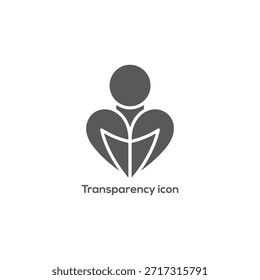 Ícone de transparência com pessoa abstrata e forma de coração aberto, símbolo de comunicação honesta, abertura corporativa, design de ilustração de vetor mínimo