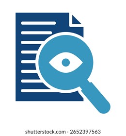 Transparency Icon – Document with Magnifying Glass Representing Openness and Visibility in AI Decision-Making Systems. Flat Vector Illustration.