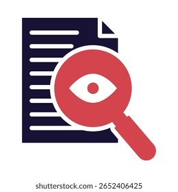 Transparency Icon – Document with Magnifying Glass Representing Openness and Visibility in AI Systems and Decision-Making. Flat Vector Illustration.