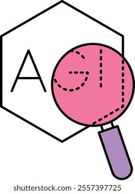 Transparency Icon – Magnifying Glass Over AGI Text, Highlighting Clarity and Openness in AI Operations. Vector illustration.