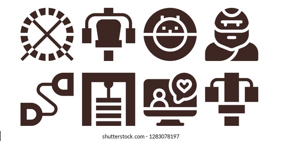  transparency icon set. 8 filled transparency icons. Simple modern icons about  - Chest expander, Hamster ball, Gym station, Videocall, Troglodyte