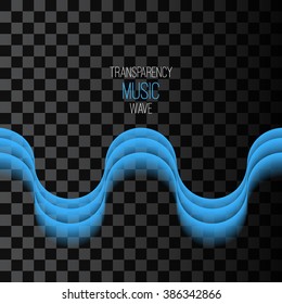 Transparency Music Wave. Curve Flow Blue Smoke. Vector Illustration