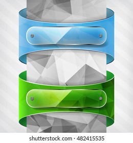 transparency plates on the triangle blue and green labels on the striped background
