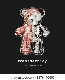 transparency slogan with crystal clear bear toy seethrough vector illustration on black background