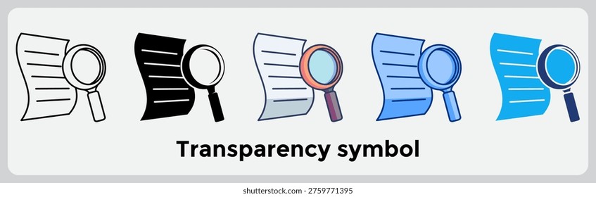 Transparency Symbol icon supports visuals about open communication and visible progress. Line, Filled, Color style.