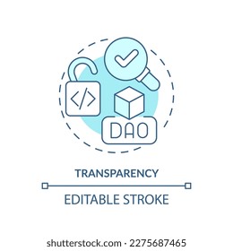 Transparency turquoise concept icon. Clarity in system operation. DAO characteristic abstract idea thin line illustration. Isolated outline drawing. Editable stroke. Arial, Myriad Pro-Bold fonts used