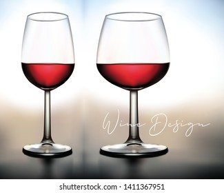 Transparency wine glass. Empty and full. 3d realism, vector icon - Vector