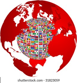 transparency world map with country flags on it