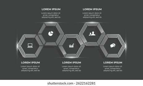 Transparent 3D Infographic with 5 Step Business Process – Abstract Glass Design and Data Flow Elements