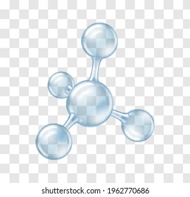 Transparent 3d molecule. Geometric structure of the molecular sphere, glowing bubble for biochemistry concept. Realistic vector illustration