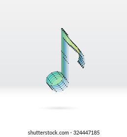 Transparent 3D music note with dotted wire scheme