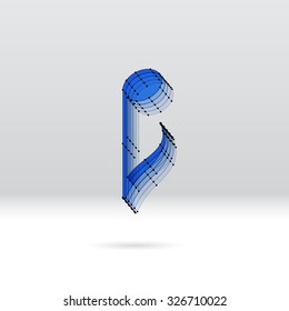 Transparent 3D music note with dotted wire scheme
