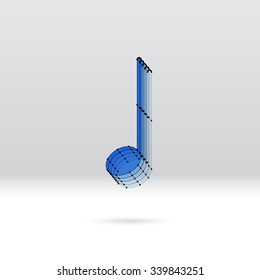 Transparent 3D music note with dotted wire scheme