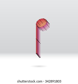Transparent 3D music note with dotted wire scheme
