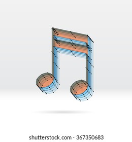 Transparent 3D music note with dotted wire scheme