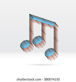 Transparent 3D music note with dotted wire scheme