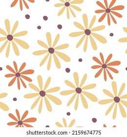 Motif transparent des années 90 harmonieux de fleurs de marguerite simples. Image vectorielle création répétable. Tissu nostalgique rétro.