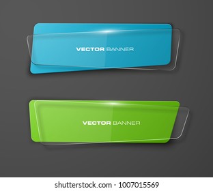 ensemble de bannières abstraites transparentes. Le rectangle transparent se forme comme deux affiches publicitaires. La bannière transparente à plat avec une image aux angles arrondis. Publicité Forme de verre Design. étiquette de bannière.