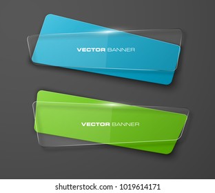 transparent abstract banner set. The clear rectangle form as two advertising banner poster. The flat transparent banner with rounded corners image. Advertising Design glass shape. label banner tag.