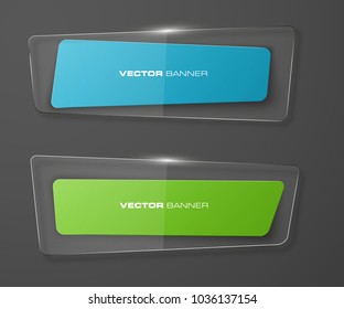 transparent abstract banner set. The clear rectangle form as two advertising banner poster. The flat transparent banner with rounded corners image. Advertising Design glass shape. label banner tag.