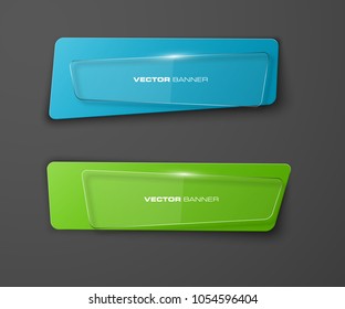 transparent abstract banner set. The clear rectangle form as two advertising banner poster. The flat transparent banner with rounded corners image. Advertising Design glass shape. label banner tag.