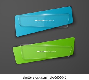 transparent abstract banner set. The clear rectangle form as two advertising banner poster. The flat transparent banner with rounded corners image. Advertising Design glass shape. label banner tag.