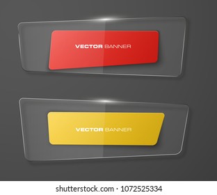 transparent abstract banner set. The clear rectangle form as two advertising banner poster. The flat transparent banner with rounded corners image. Advertising Design glass shape. label banner tag.