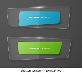 transparent abstract banner set. The clear rectangle form as two advertising banner poster. The flat transparent banner with rounded corners image. Advertising Design glass shape. label banner tag.