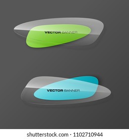 transparent abstract banner set. The clear oval form as two advertising banner poster. The flat transparent banner with rounded corners image. Advertising Design glass shape. label banner tag.
