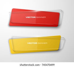 transparent abstract banner set. The clear rectangle form as two advertising banner poster. The flat transparent banner with rounded corners image. Advertising Design glass shape. label banner tag.