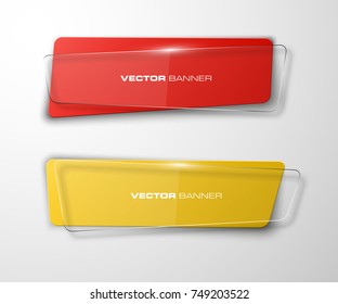 transparent abstract banner set. The clear rectangle form as two advertising banner poster. The flat transparent banner with rounded corners image. Advertising Design glass shape. label banner tag.